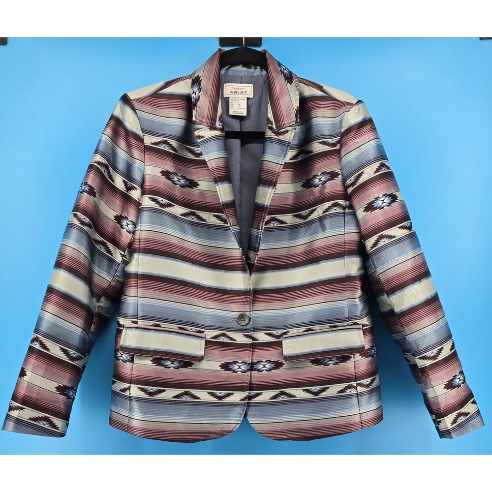 Ariat Women Sz 8 Serape Blazer Coat 10047262 Gray Blue Plum Pocket Shiny Western